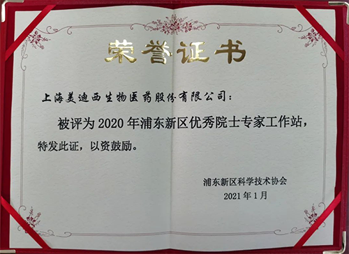 凯时首页获评浦东新区科学技术协会授予的“2020年浦东新区优秀院士专家工作站”称号